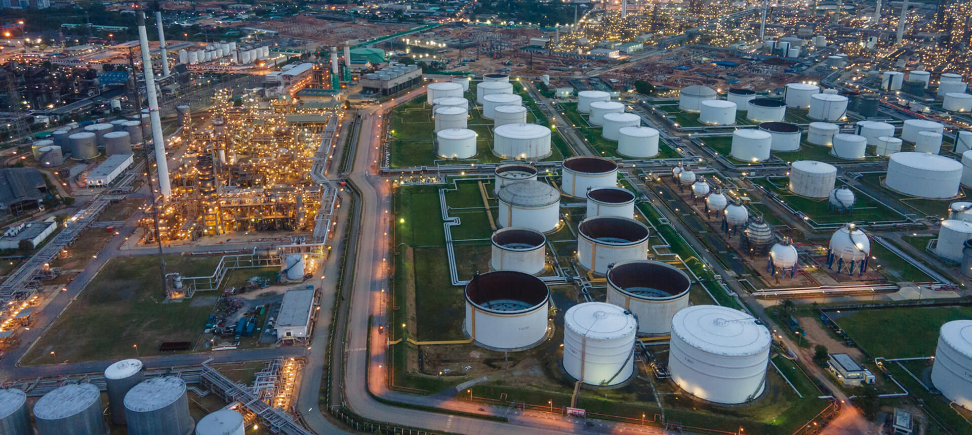 Aerial view of an industrial oil refinery.