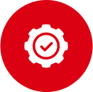 Red circle with gear and checkmark