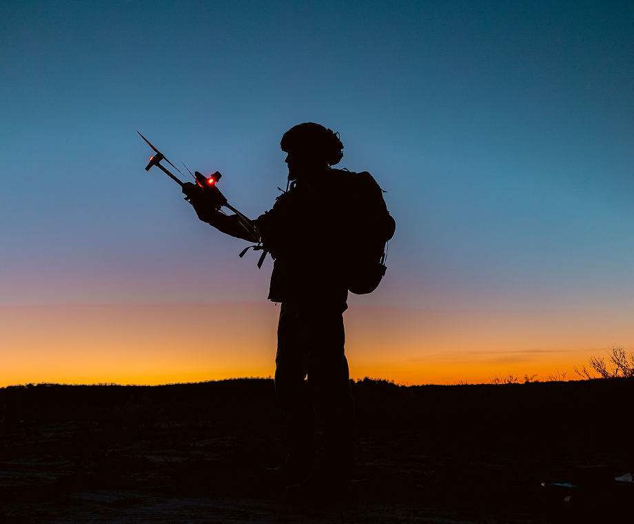 Drone operator at dusk